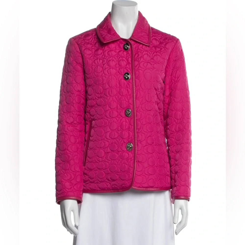 ‼️Coach Pink Logo Quilted Turnlock Leather Trim Jacket - Picture 2 of 7